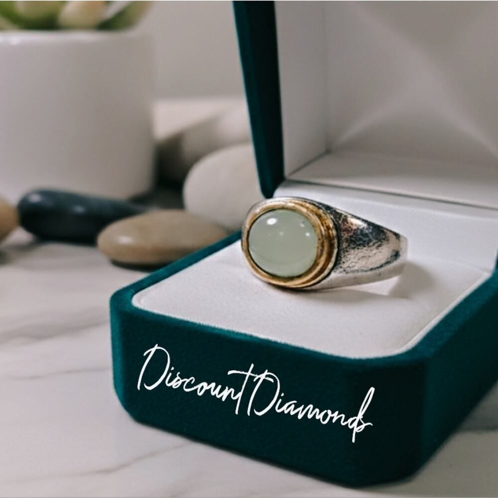 Natural Green Moonstone Cocktail Ring on 925 Sterling Silver